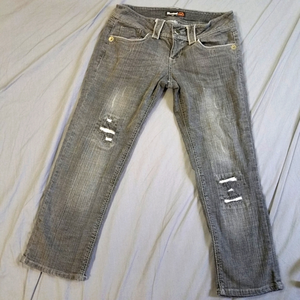 Rewind jeans gray faded black distressed sz 9